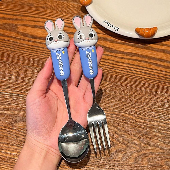 닉쥬디 수저 포크 세트귀여운 만화 캐릭터 입체 편한 스푼 포크 세트XQ-984958905285, 토끼, 1세트