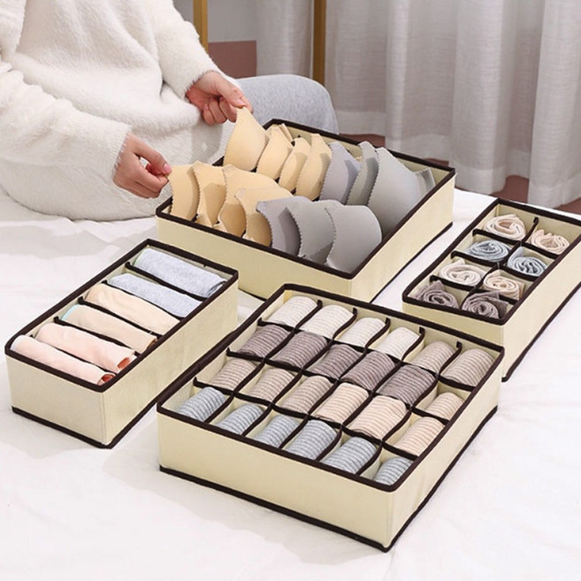 레디박스 고급형 패브릭 속옷 양말 정리 수납함 4종, 1세트, 커피베이지