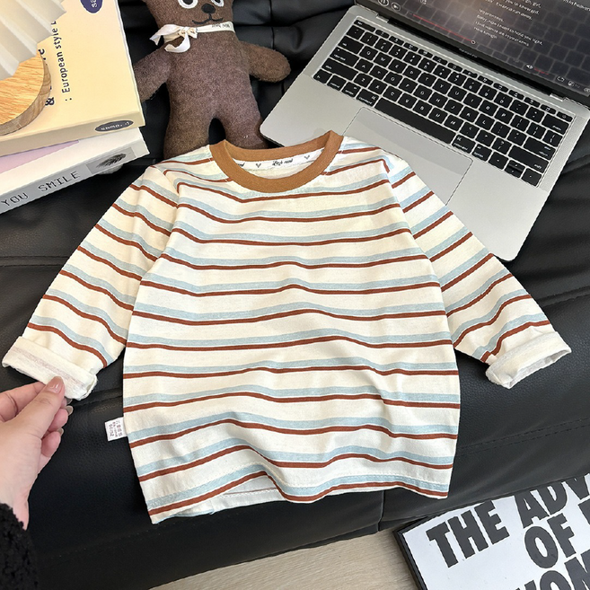 머핀스트라이프티 키즈 유아동 줄무늬 긴팔 라운드 면 티셔츠