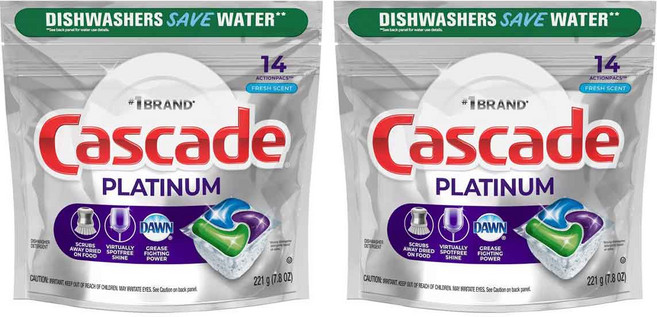 Cascade 플래티넘 액션팩 프레시 식기세척기용 세제, 221g, 2개