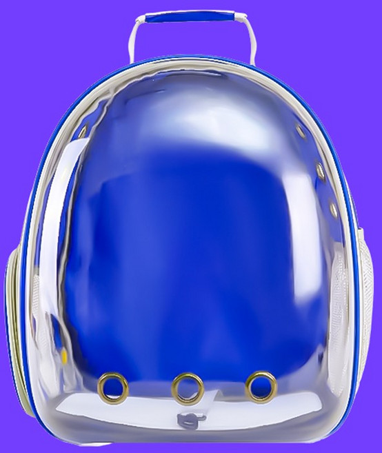우아지오 반려동물 투명 외출가방 우주선 백팩, 1개, 블루