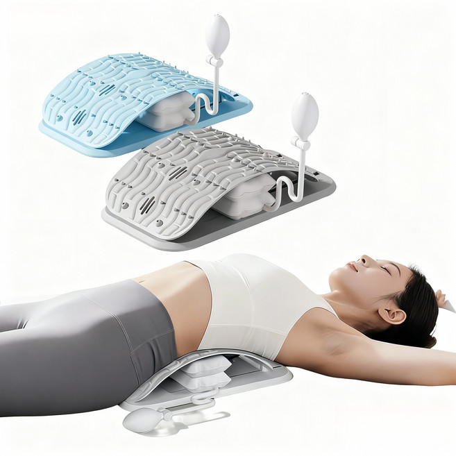 JOMO 에어 밸런스 척추 견인 쿠션: 허리 스트레칭 굽은등 목 지지대 바른자세 마사지기 홈필라테스, 회색