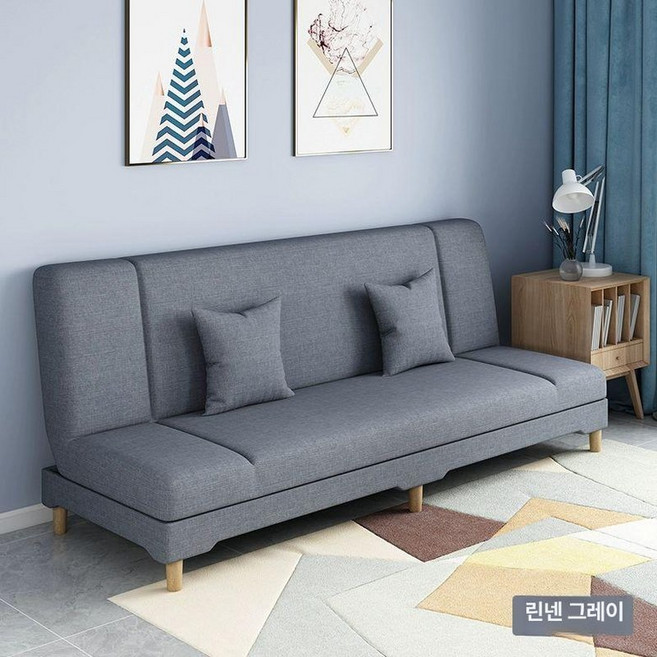 소형 접이식 소파베드 3인용 수납, 3-4인용 1.8m 쿠션 없음, 리넨그레이