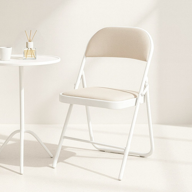 벨라까사 등받이 패브릭 쿠션 접이식 의자, 베이지, 1개
