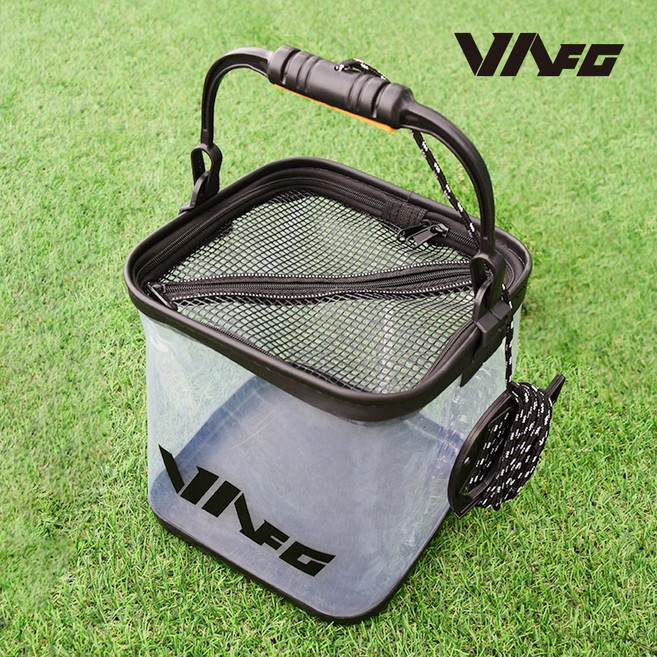 VAFG 투명 두레박 살림통 실리콘망 갯바위 선상 낚시 물통 조과통