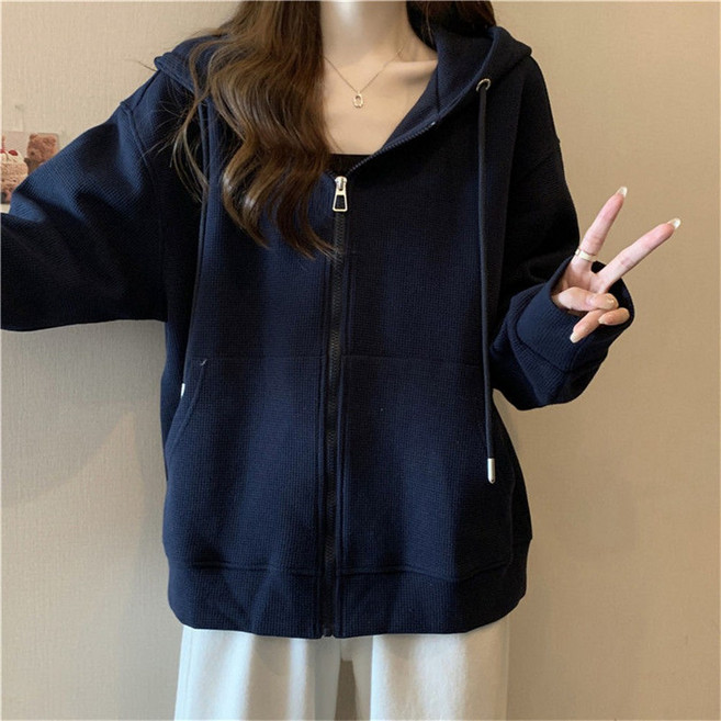 besteffie 후드집업 여성용 봄 가을 캐주얼 루즈핏 후드 지퍼 스웨트셔츠 아우터 기본기장 E36