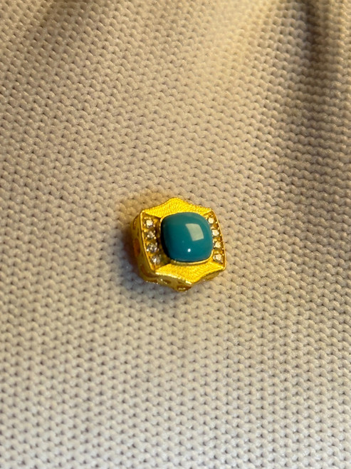 原礦綠松背雲 18k金鑽石綠松石 10mm 0.5克