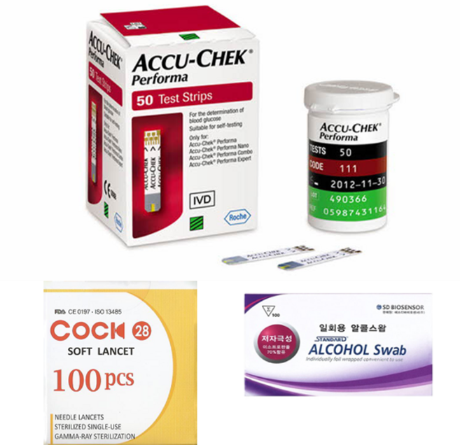 아큐첵 퍼포마 Accu-Chek Performa 혈당시험지 혈당검사스트립 세트(시험지50매+호환침100개+알콜솜100매) SW, 1개
