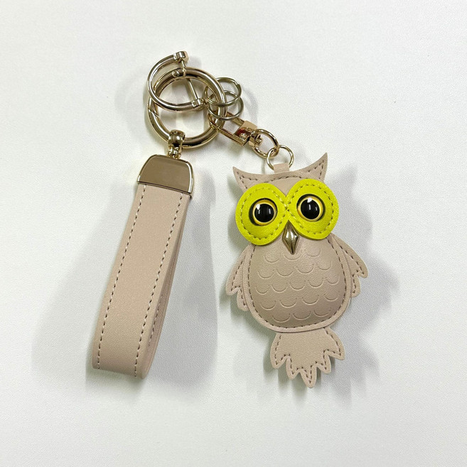 다나모인 행운 부엉이 가죽 키링 키홀더 차키홀더, 베이지