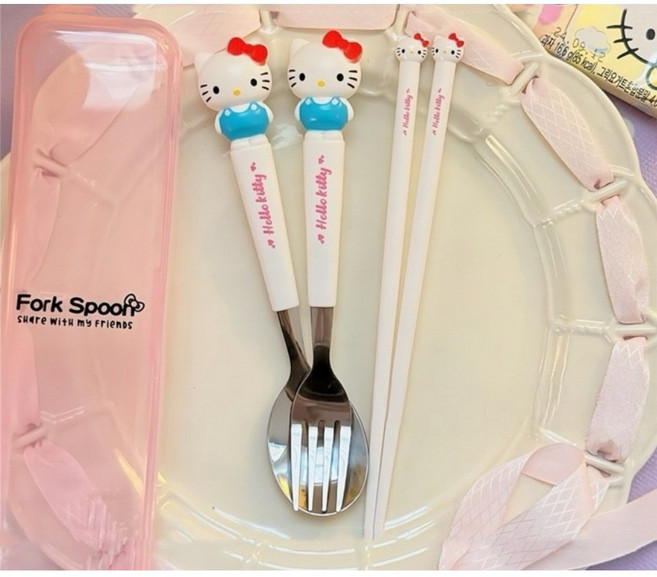 산리오 수저세트 스푼 포크 젓가락, 1개, 헬로키티