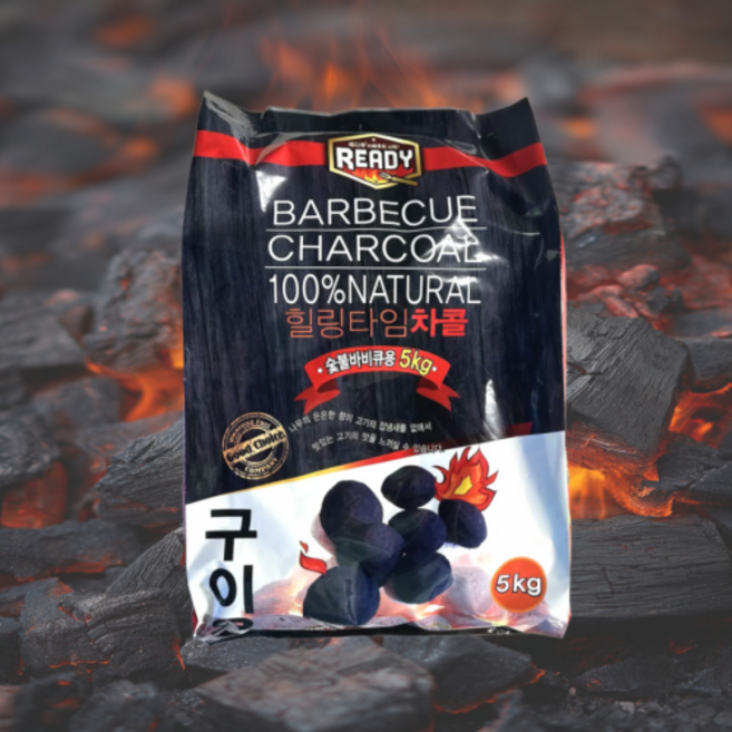 힐링타임 차콜 5kg 바베큐숯 참숯 브리켓, 2개