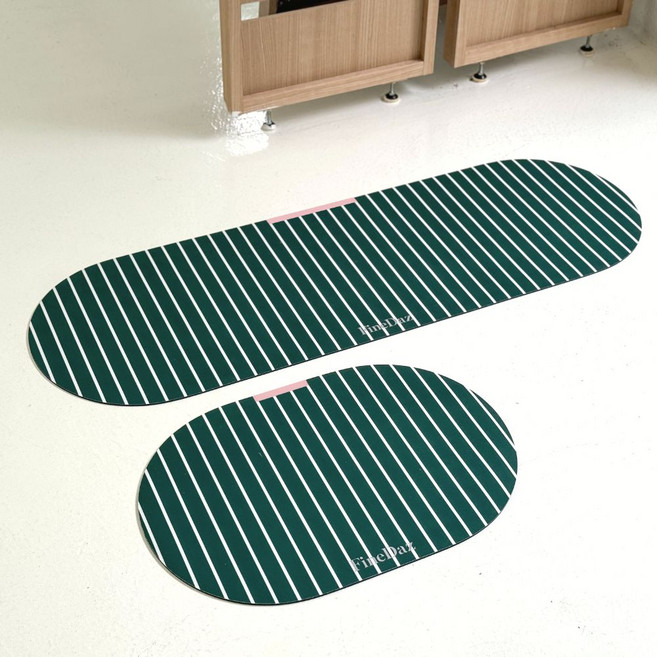 파인다즈 2종세트 모던 스트라이프 빨아쓰는 규조토 발매트, 1세트, 딥그린