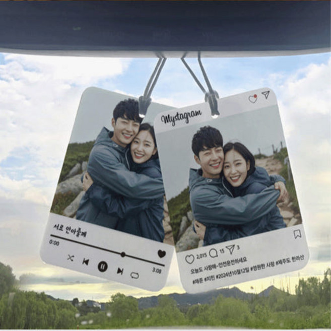 차량용사진방향제 포토방향제 테슬라 차량사진걸이 차 강아지 커플 사진 남친 여친 맞춤제작, 1개, 1. 포토형 / 2. 온더그라운드