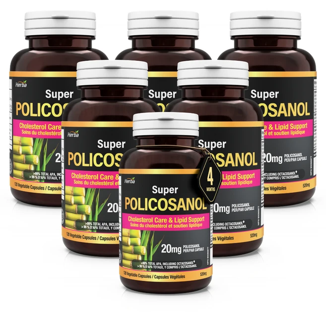 폴리코사놀 20mg 120식물성캡슐 옥타코사놀 62.56%함유 슈퍼 Policosanol 허바 캐나다, 6개, 120정 - 쿠팡