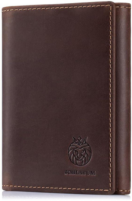 SCHLATUM Trifold Wallets for Men RFID Blocking Full Grain Leather Short Mens Wallet with Snap Clos