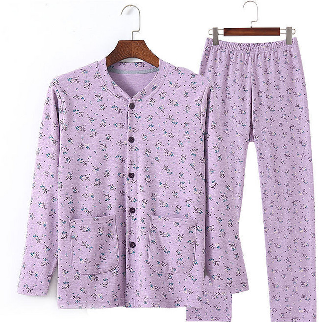 여성 꽃 프린트 긴팔 잠옷세트 루즈핏 홈웨어 긴팔 긴바지 파자마 상하세트 실내복 중년여성 봄가을 잠옷
