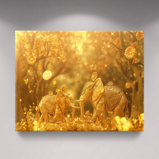 [인메이블] 황금 코끼리 15종 돈들어오는그림 풍수 인테리어 액자 장식품 사무실 거실 소품 부모님 선물, 11.황금 정원의 코끼리, 캔버스 액자