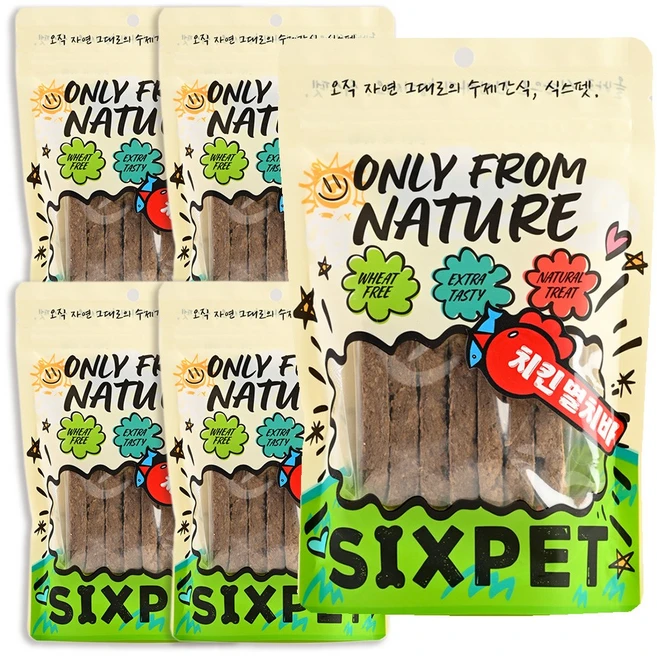 식스펫 국내산 오직 자연재료 30일 강아지 고양이 간식, 80g, 5개 - 쿠팡