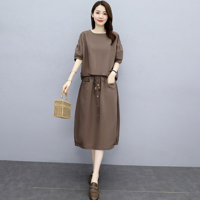 Asure 빅사이즈 여성 투피스 린넨 루즈핏 톱 H라인 스커트