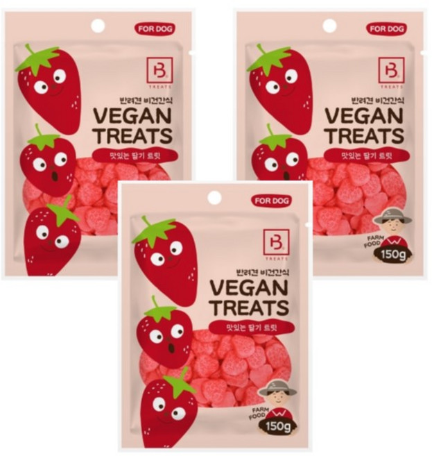 브리더랩 비건트릿 강아지간식, 3개, 150g, 딸기