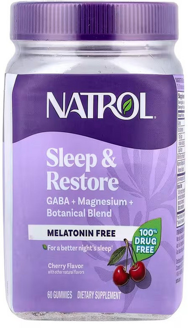 Natrol 슬립 앤 리스토어 젤리 체리 60개입 GABA + 마그네슘 + 타트 체리 레몬밤 카모마일, 2개, 60정