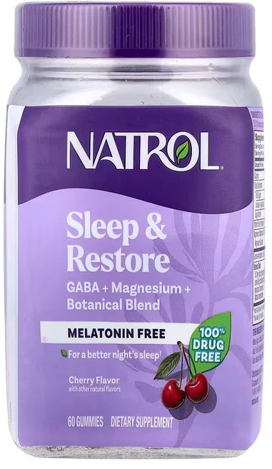 Natrol 슬립 앤 리스토어 젤리 체리 60개입 GABA + 마그네슘 + 타트 체리 레몬밤 카모마일, 2개, 60정 - 쿠팡