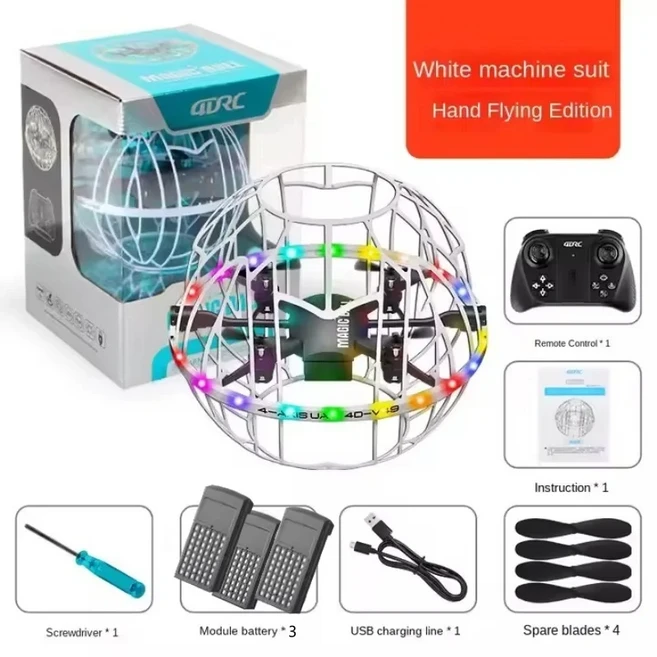 쿠쿠스토어 축구 드론 장애물 회피 원격 제어 쿼드콥터 3D 롤링 자동 호버 헤드리스 듀얼 RC 선물, 03 White 3 battery