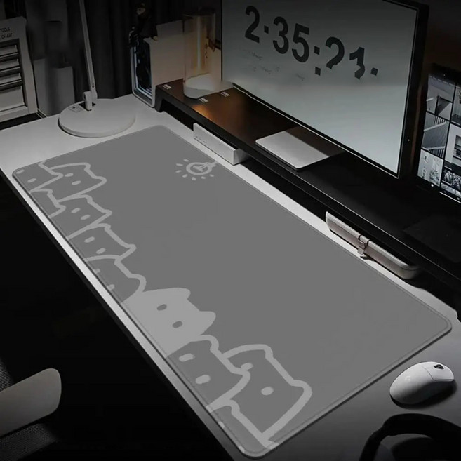게이밍 장패드 고양이 캐릭터 마우스패드 방수코팅 300X800X3MM, 1개, 회색