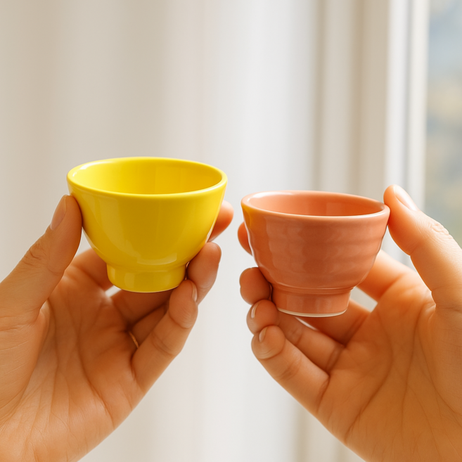 여주 도자기 술잔 재물운 선물 추천 전통 소주잔 친집선, 1세트, 노랑2p+핑크2p