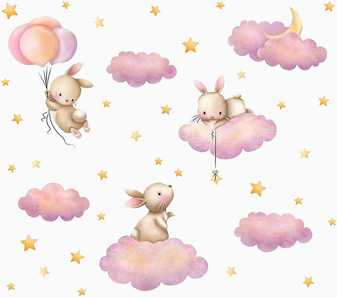 휴네온 동화같은 아이방 포인트 벽지 스티커 데코 인테리어 집 꾸미기, 구름 토끼