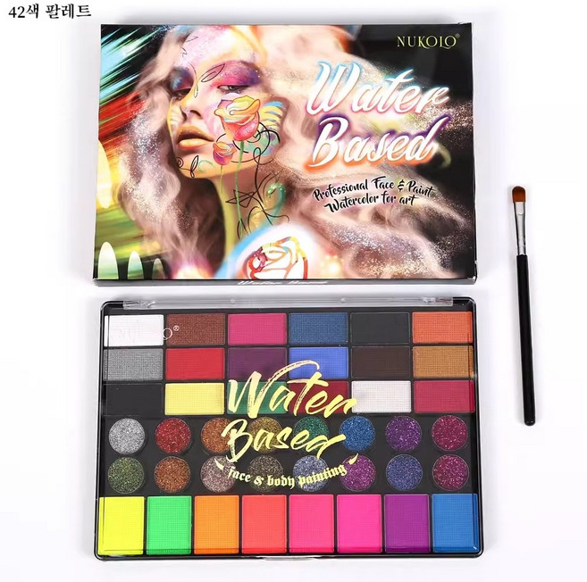 42색 수용성 보디페인팅 세트 어린이 페이스페인팅 할로윈 크리스마스 메이크업 고체물감, 42색 페이스페인팅 팔레트