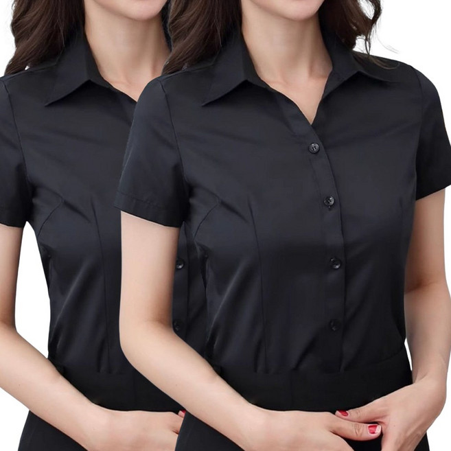 [1+1] 로로비 슬림핏 여성 반팔 셔츠 캐주얼 여름 정장 카라 블라우스