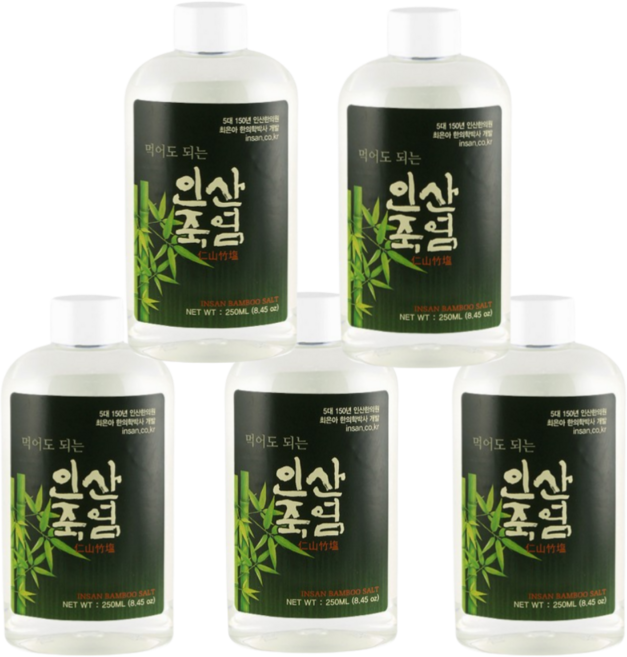 인산죽염 먹어도 되는 가글용 죽염 소금 죽염수 250ml, 5개