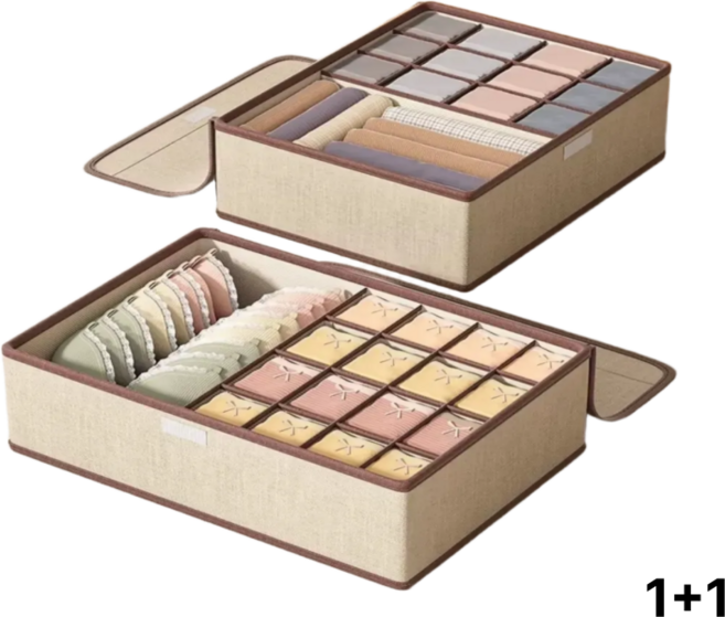 1+1 라이복 속옷 양말 수납함 커버형 17칸, 2개, 베이지