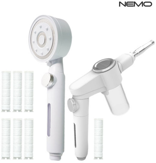 니모샤워기 NEMO 카트리나 2 in 1 필터샤워기 본품 1p + 고압세척건 본품 1p + 니모 거치대 1p + 니모 리필 필터 5p, 화이트, 1세트