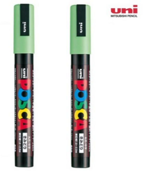 미쯔비시 유니 포스카 마카 포스터칼라 POP 손글씨 PC-3M PC-5M, PC-5M 라이트그린 2개
