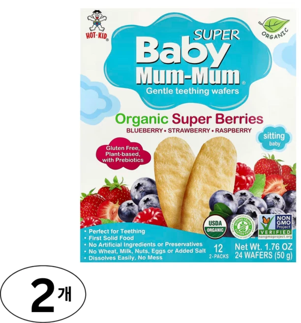 Hot Kid Super Baby Mum-Mum 웨이퍼 블루베리 딸기 라즈베리, 2개, 50g - 쿠팡