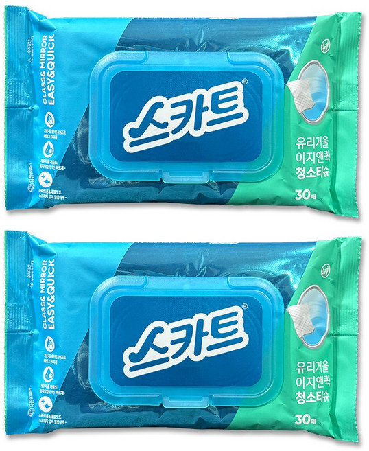 스카트 이지앤퀵 유리거울 청소티슈 30매입, 화이트, 2개