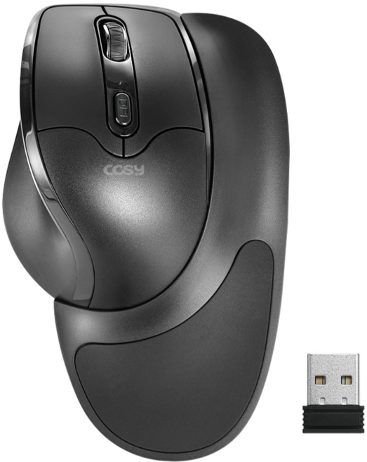 세미 버티컬 손목받침대 무선마우스 손목보호 인체공학 손목이편한 마우스 6개버튼 3단계 DPI 사무용 업무용, 블랙