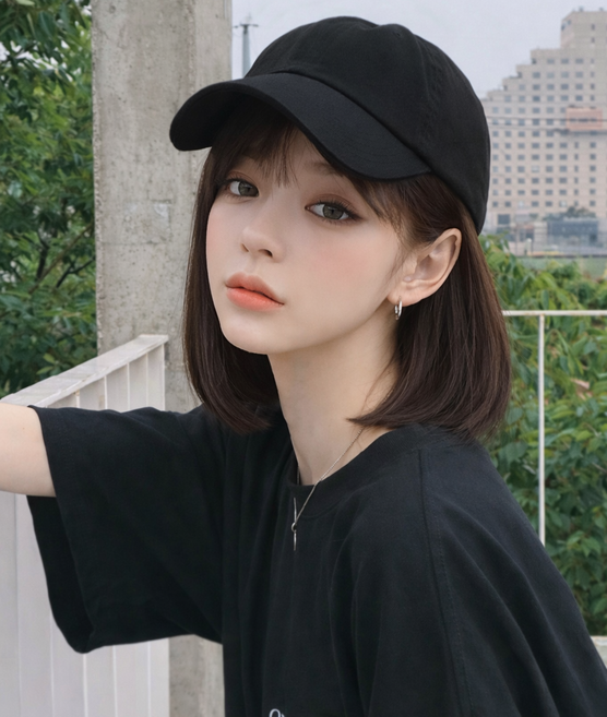 Novah 여성 모자 가발 볼캡 일체형 단발 가발 자연스러운 데일리 스타일, 1개, 다크브라운