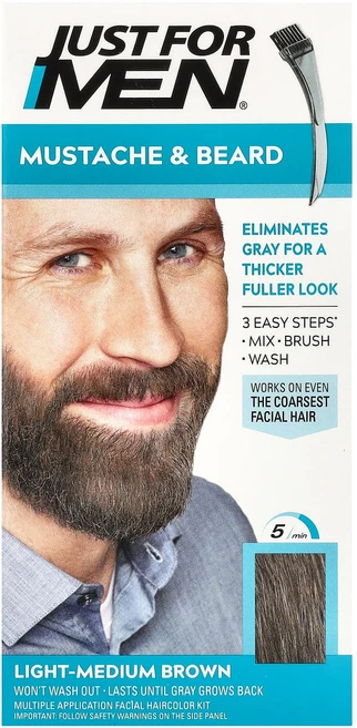 Just for Men 콧수염 및 턱수염용 브러시 인 컬러 젤 M-30 라이트-미디엄 브라운 다회용 키트 1개, JustforMen콧수염및턱수염용브러시인컬러젤M30라이 - 쿠팡