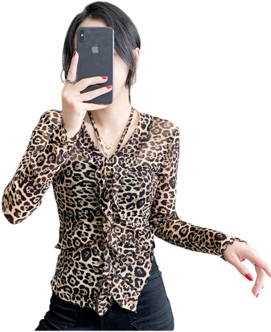 댄스복 상의 라인댄스복 라틴댄스복 망사 여성용 브이넥 스판 긴팔 티셔츠+ Women's T-shirt 뉴타임즈