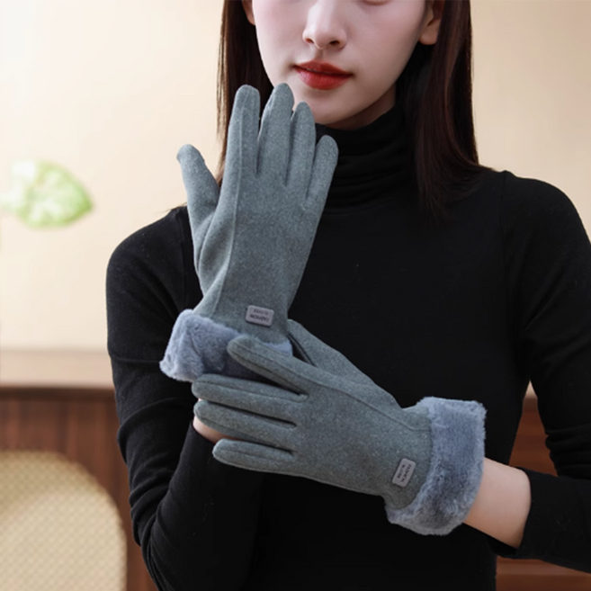 슈아미 따스한 심플 퍼 여성 장갑 기모 스마트폰 터치 방한 기모