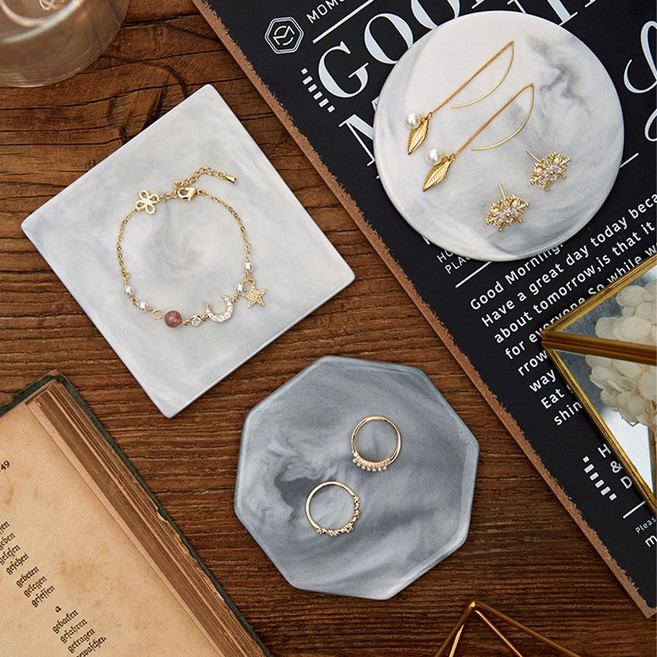 라이트앤 대리석 마블 트레이 주얼리 악세사리 촬영소품, 대리석 트레이 - 화이트 사각형