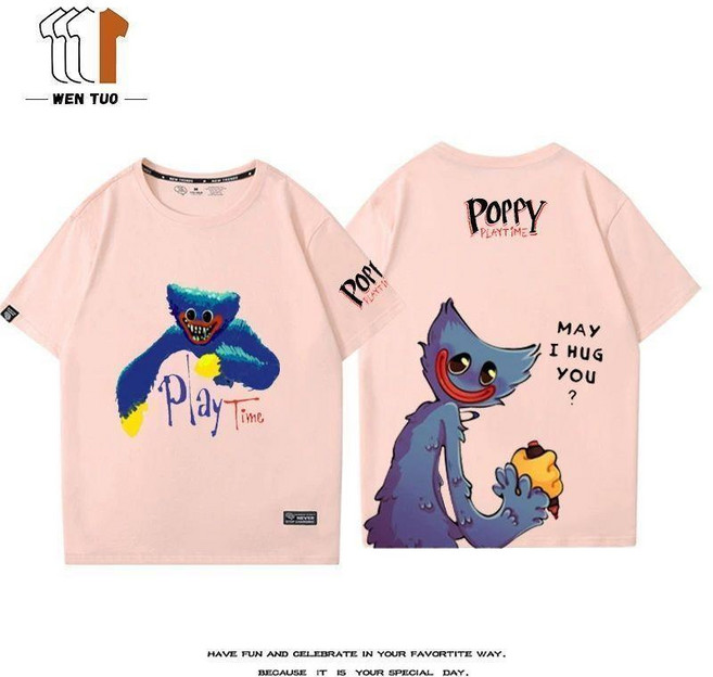 Poppy Playtime 波比遊戲時間 短袖 T 恤 男女情侶潮流上衣, 粉色1,S 建議40.0-45.0公斤