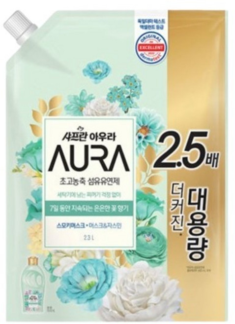 샤프란 AURA 초고농축 섬유유연제 스모키머스크 리필, 2.3L, 5개