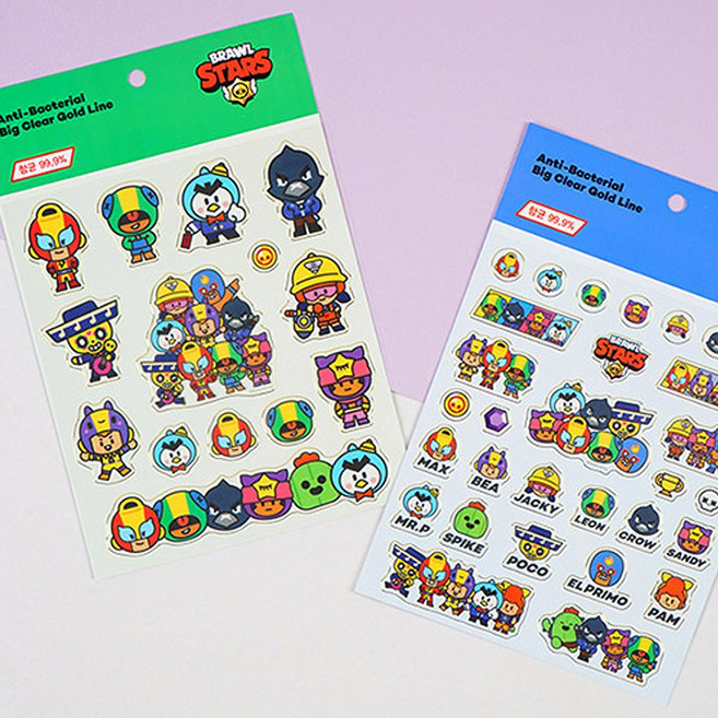 브롤스타즈 항균 빅 스티커 2종, 1세트, 그린+블루