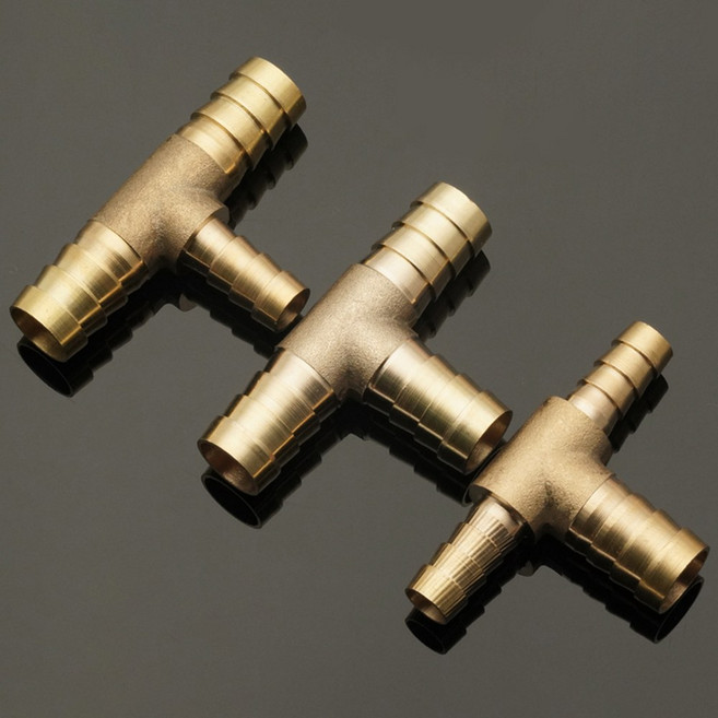 황동 스플라이서 파이프 피팅 T자형 티 호스 바브 4 6 8 10 12 16mm 구리 커넥터 조인트 공기/물/오일 커플, OD 10mm