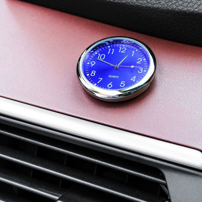 차량용 시계 아날로그 자동차 접착식 배터리 타입 건전지 포함, 블루, 1개