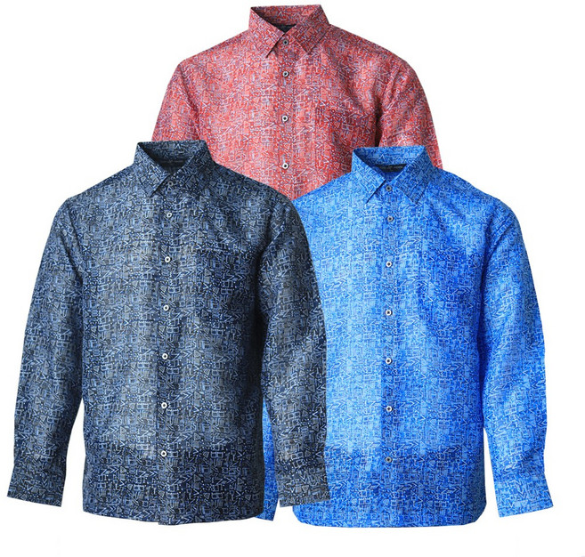 중년 남성 여름 시원한 마 남방 도형 긴팔 셔츠